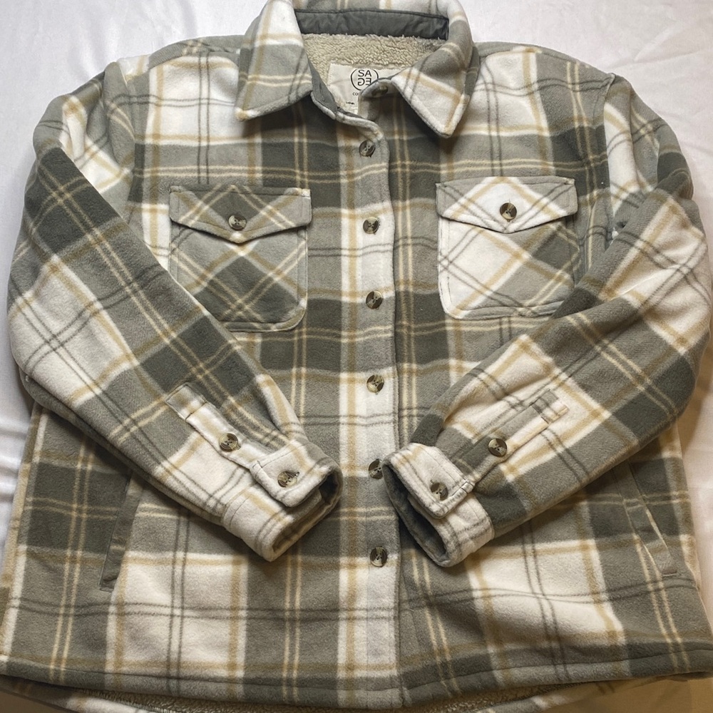 Sage Checkered Utility Jacket - Grey and Cream